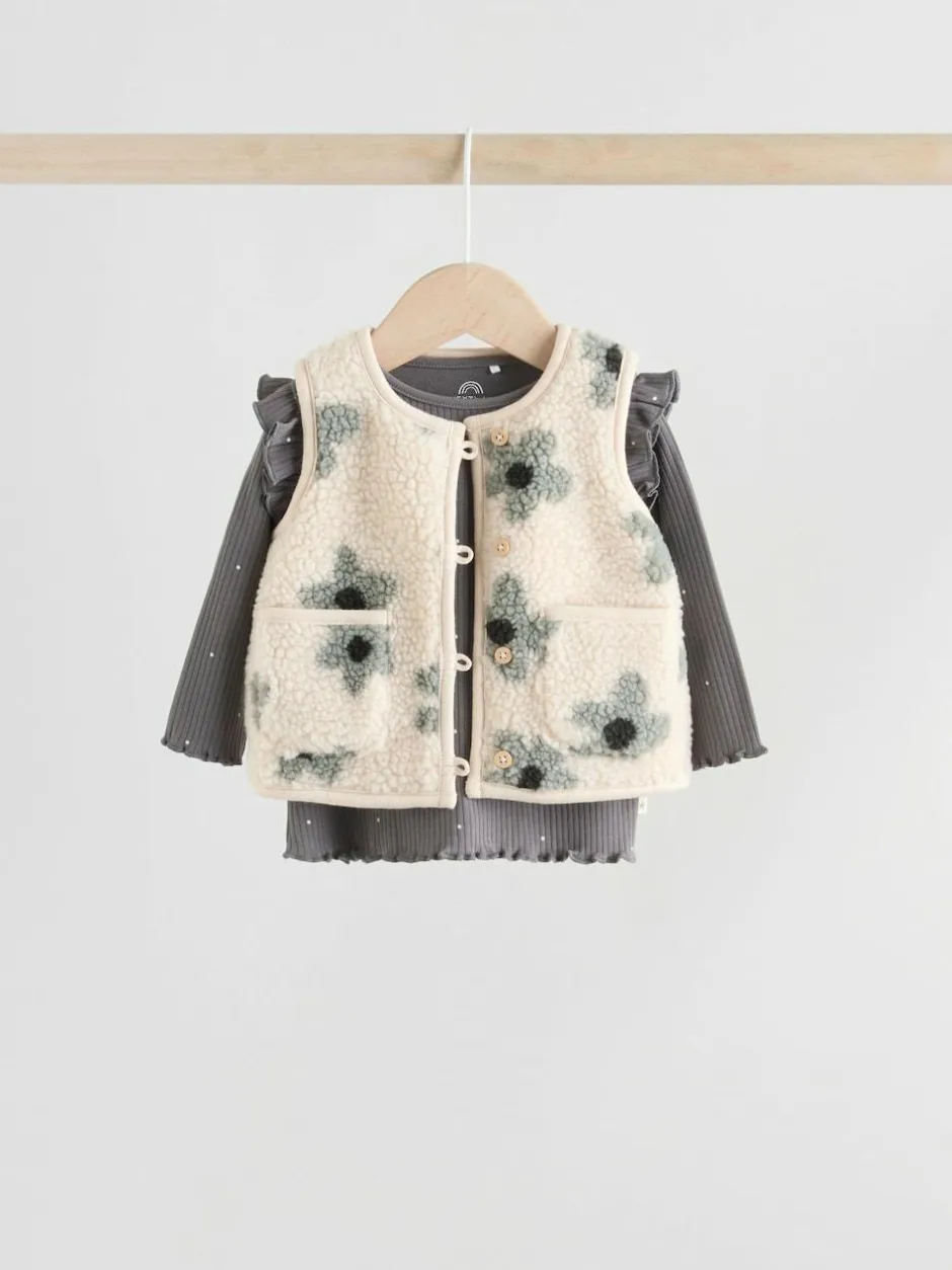Next Baby Long Sleeve Top and Leggings with Gilet Set 3 Piece (0mths-2yrs) Grey Floral