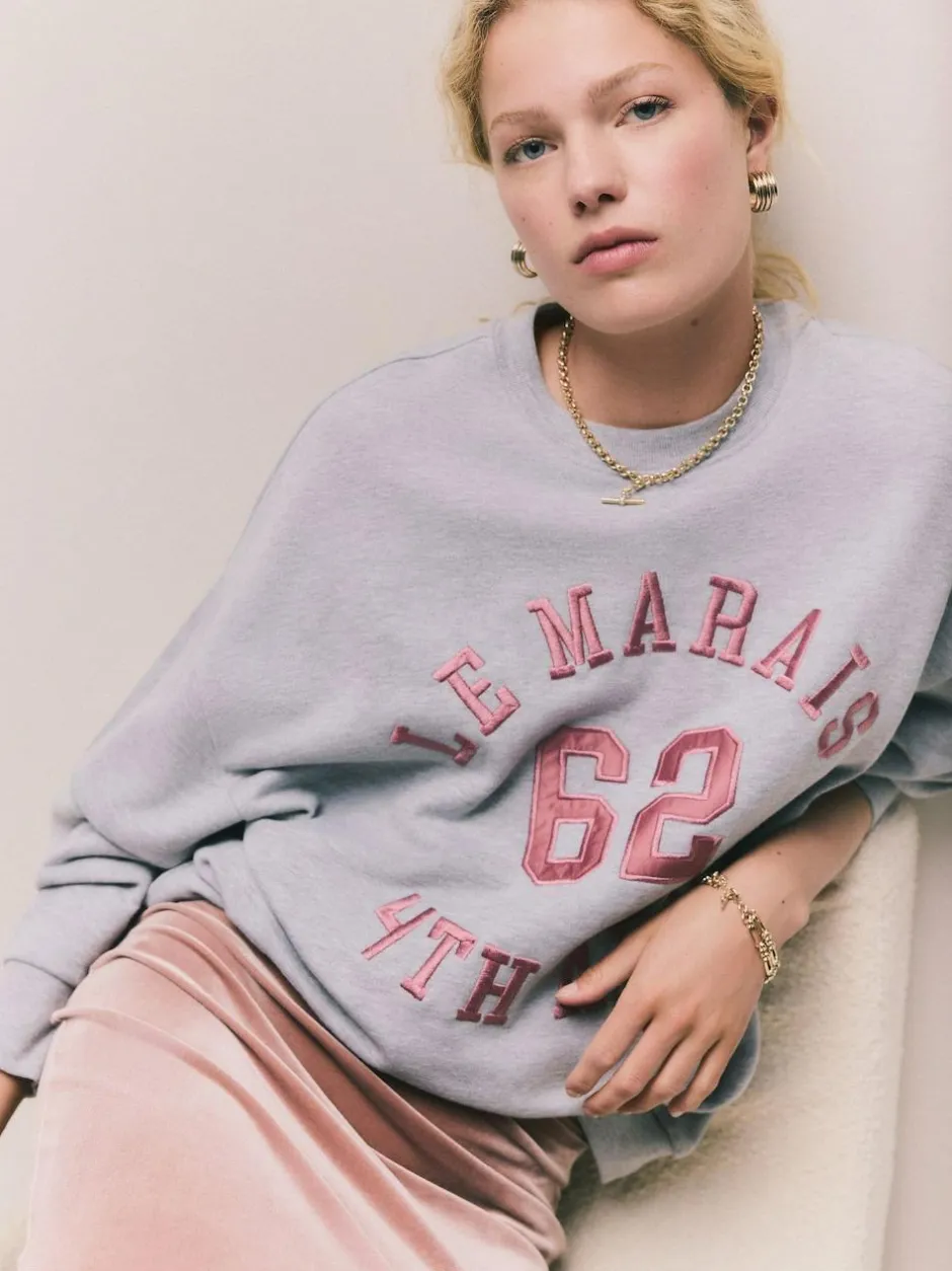 Next Grey Graphic Satin Applique 'Le Marais' City Longsleeve Crewneck Sweatshirt Sale