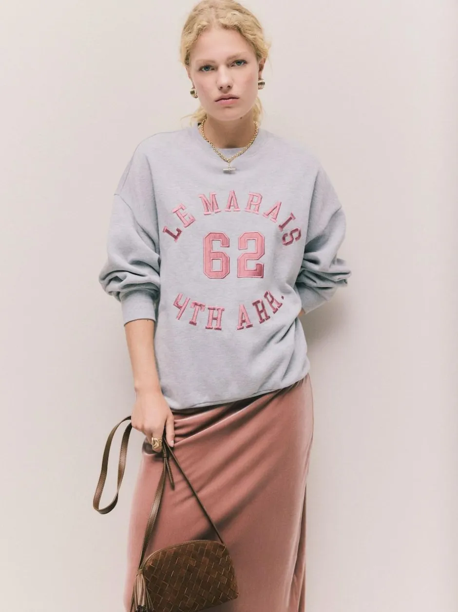 Next Grey Graphic Satin Applique 'Le Marais' City Longsleeve Crewneck Sweatshirt Sale