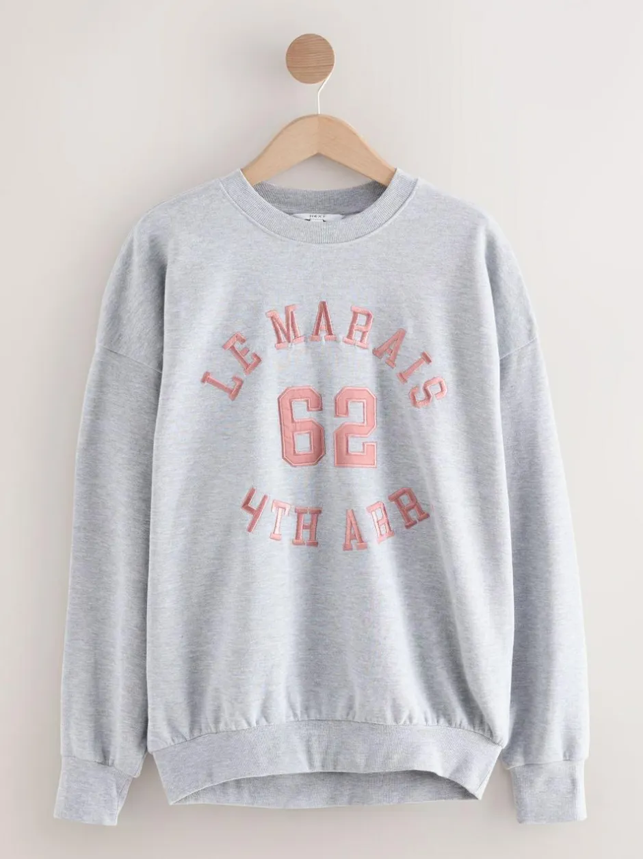 Next Grey Graphic Satin Applique 'Le Marais' City Longsleeve Crewneck Sweatshirt Sale