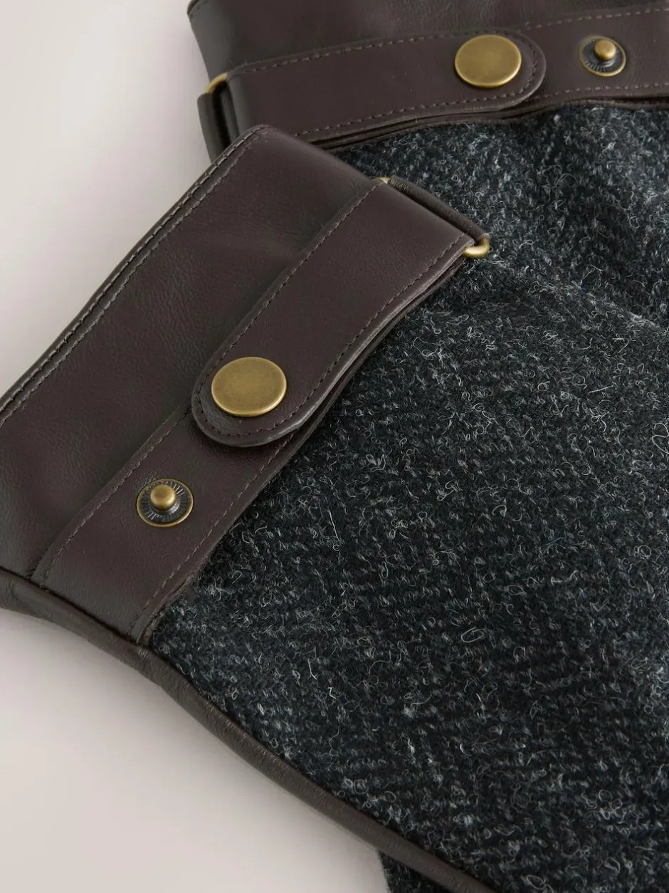 Next Harris Tweed And Leather Gloves Grey New