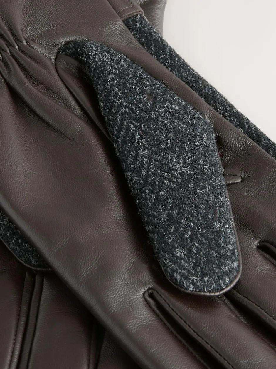 Next Harris Tweed And Leather Gloves Grey New