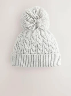 Next Knitted Cable Pom Beanie Grey Outlet