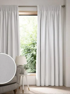 Next Grey Light Cloud Cotton Blackout/Thermal Pencil Pleat Curtains New