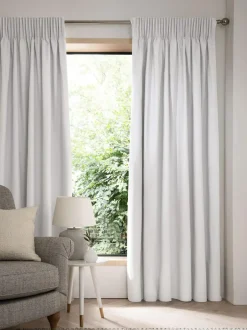 Next Grey Light Cloud Cotton Blackout/Thermal Pencil Pleat Curtains New