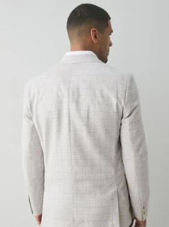 Next Grey Linen Blend Check Tailored Suit Jacket Sale