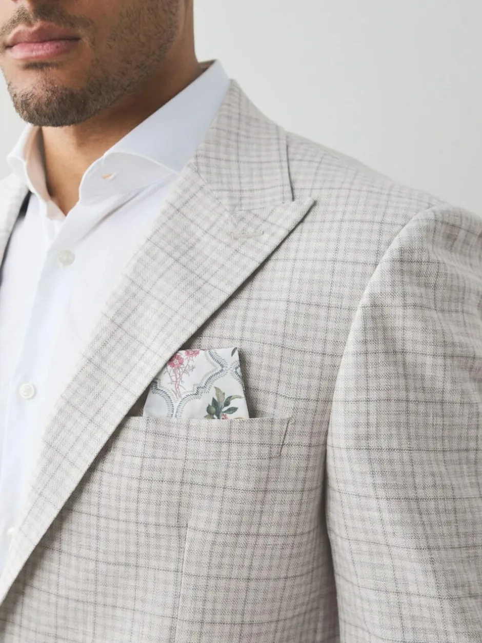 Next Grey Linen Blend Check Tailored Suit Jacket Sale