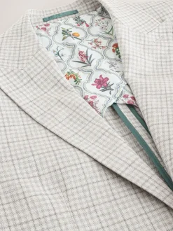 Next Grey Linen Blend Check Tailored Suit Jacket Sale