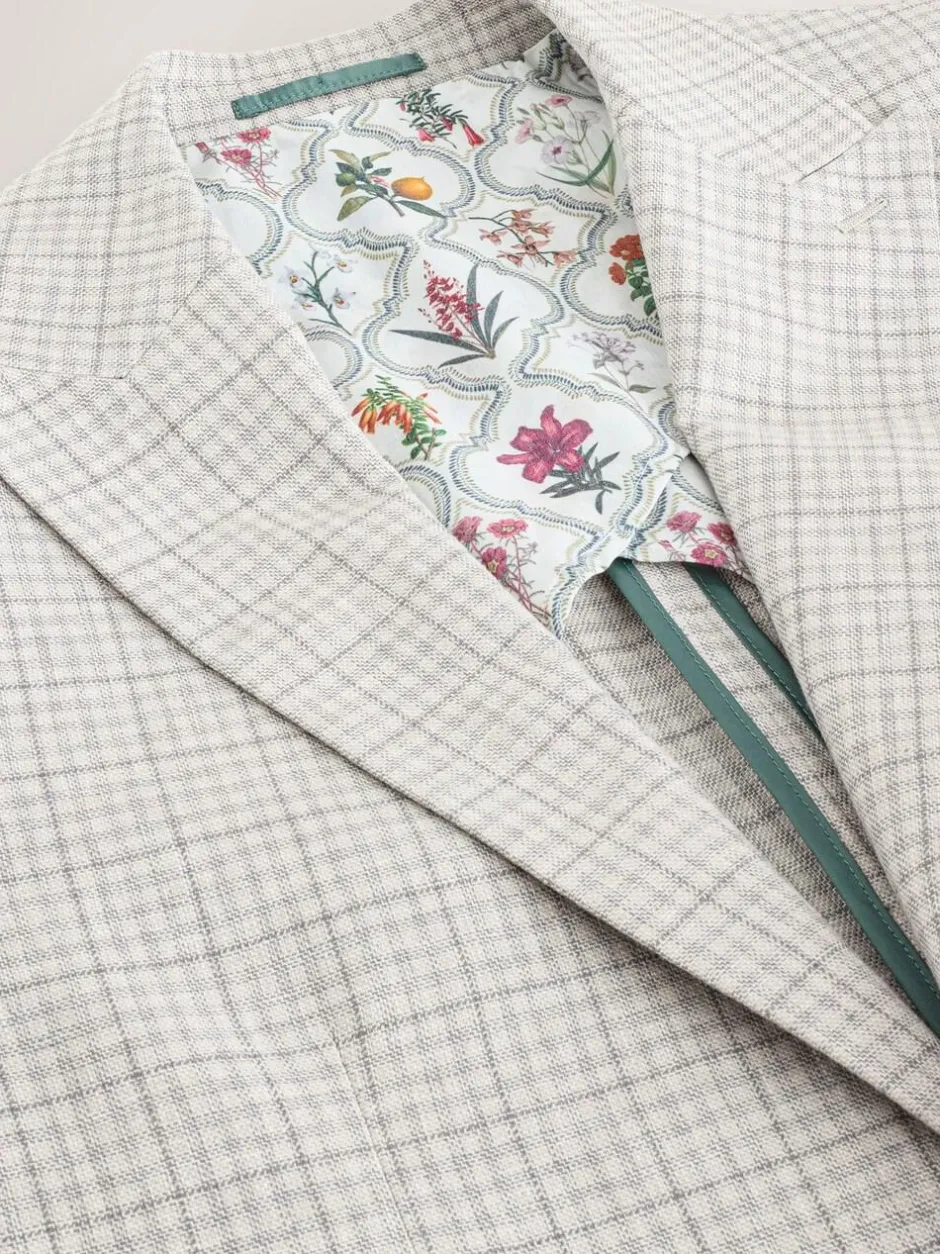 Next Grey Linen Blend Check Tailored Suit Jacket Sale