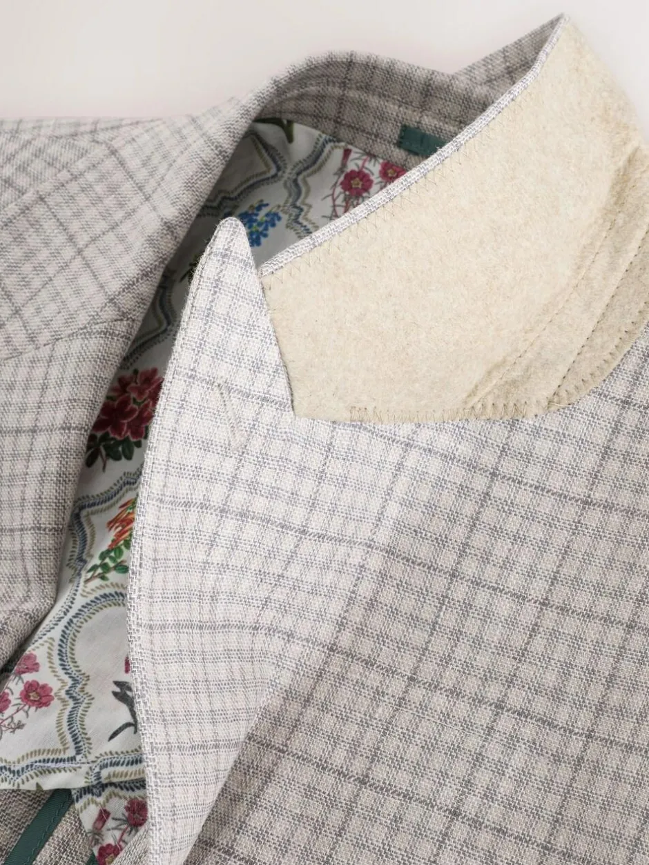 Next Grey Linen Blend Check Tailored Suit Jacket Sale