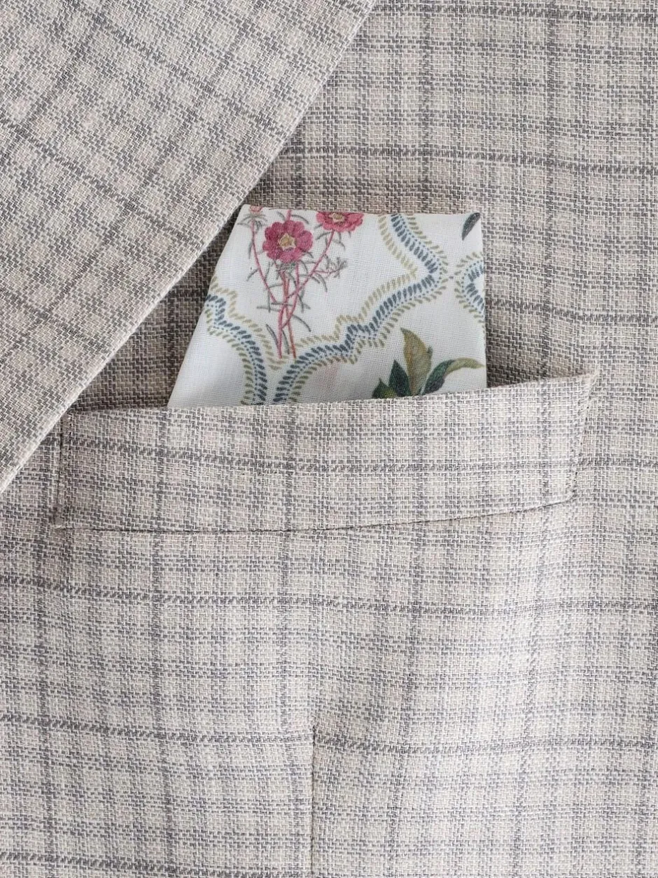 Next Grey Linen Blend Check Tailored Suit Jacket Sale