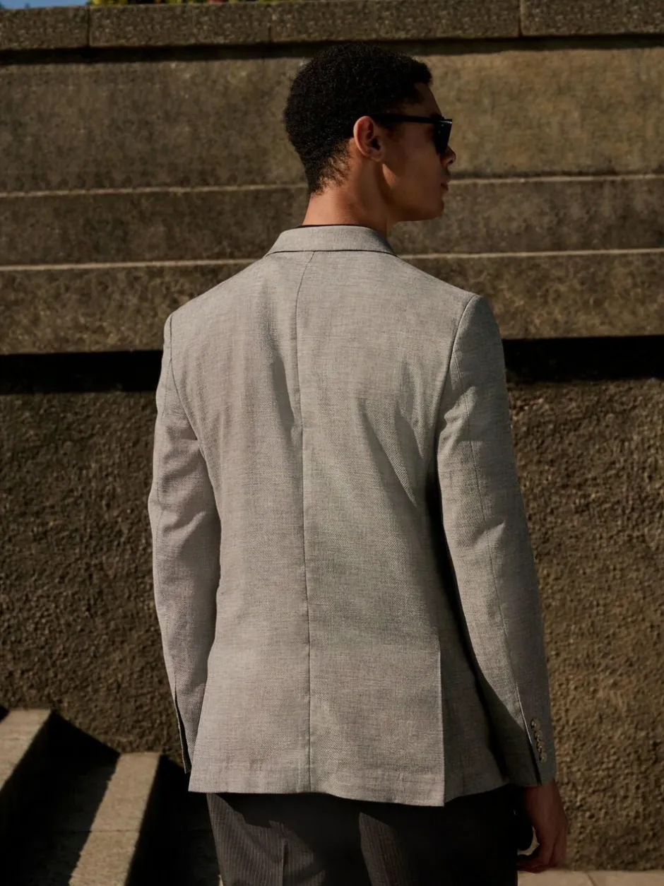 Next Grey Linen Blend Texture Double Breasted Suit Jacket