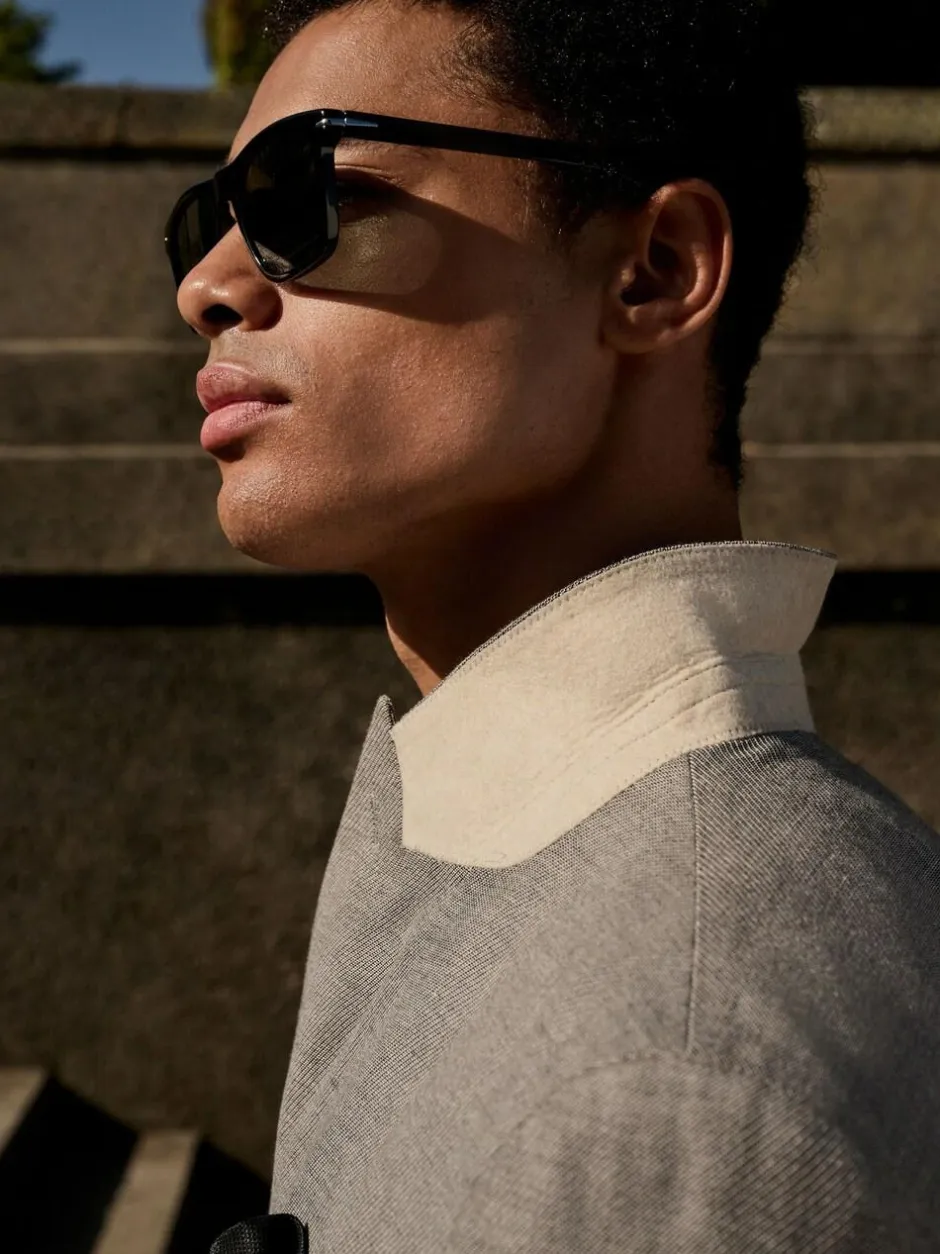 Next Grey Linen Blend Texture Double Breasted Suit Jacket