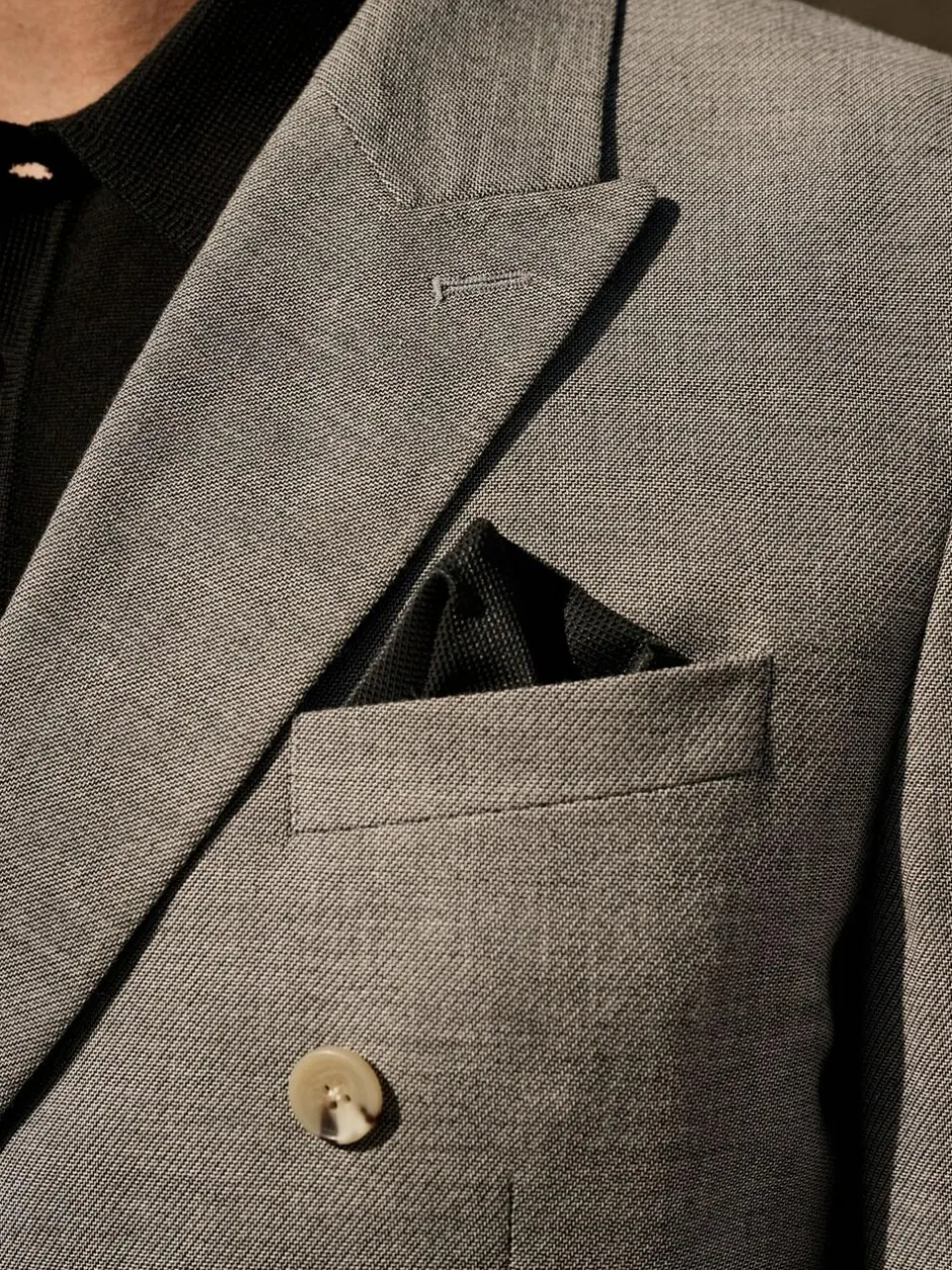 Next Grey Linen Blend Texture Double Breasted Suit Jacket