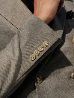 Next Grey Linen Blend Texture Double Breasted Suit Jacket