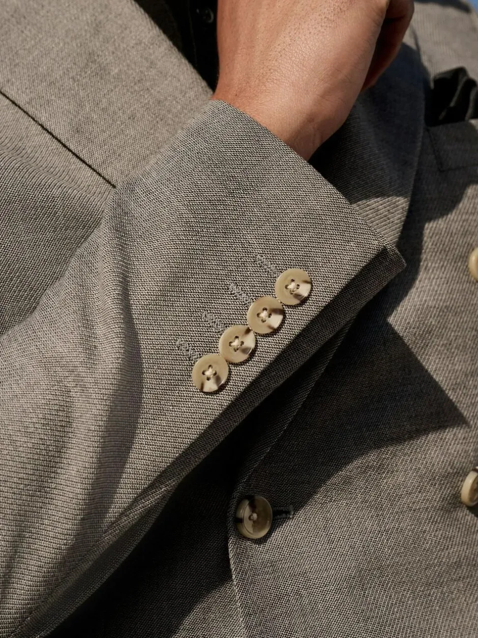 Next Grey Linen Blend Texture Double Breasted Suit Jacket
