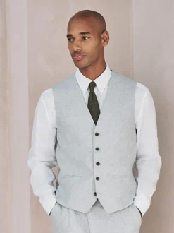 Next Linen Blend Texture Suit Waistcoat Grey