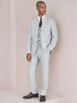 Next Linen Blend Texture Suit Waistcoat Grey