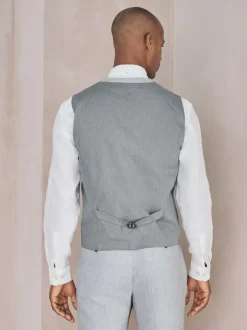 Next Linen Blend Texture Suit Waistcoat Grey