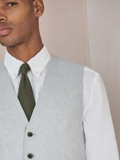 Next Linen Blend Texture Suit Waistcoat Grey