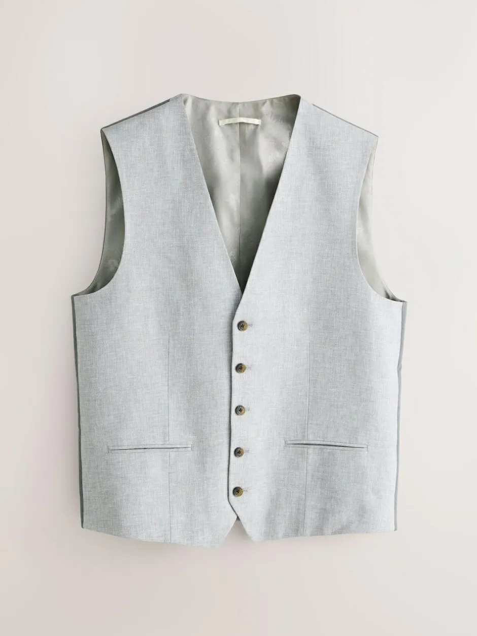 Next Linen Blend Texture Suit Waistcoat Grey