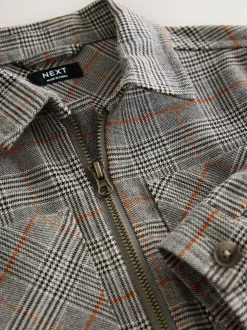 Next Grey Long Sleeve Check Zip Through Shirt (3mths-7yrs) Clearance