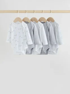 Next Grey Long Sleeved Baby Bodysuits 5 Pack Clearance