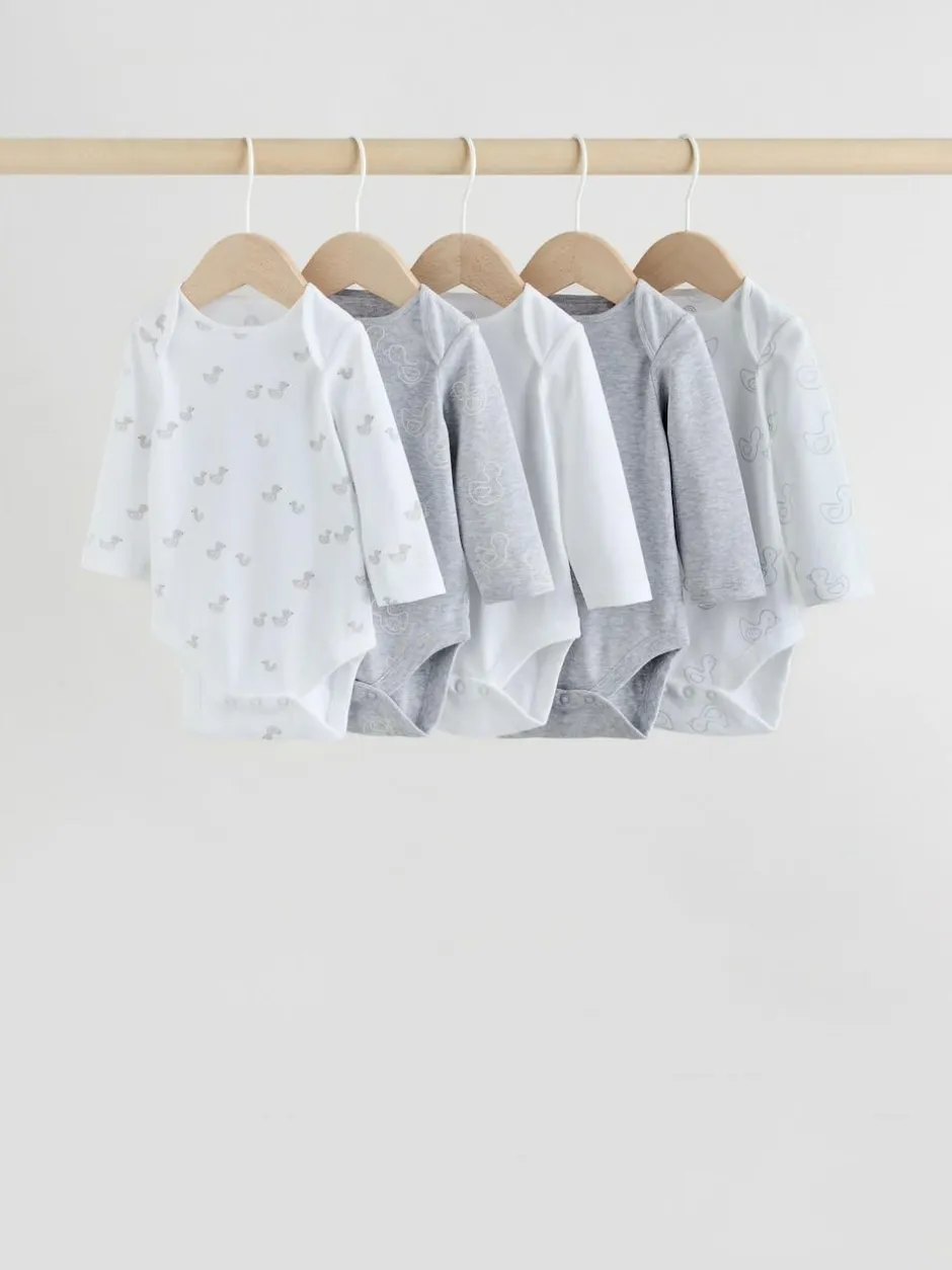 Next Grey Long Sleeved Baby Bodysuits 5 Pack Clearance