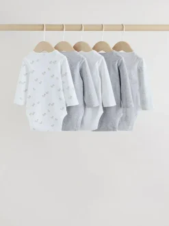 Next Grey Long Sleeved Baby Bodysuits 5 Pack Clearance