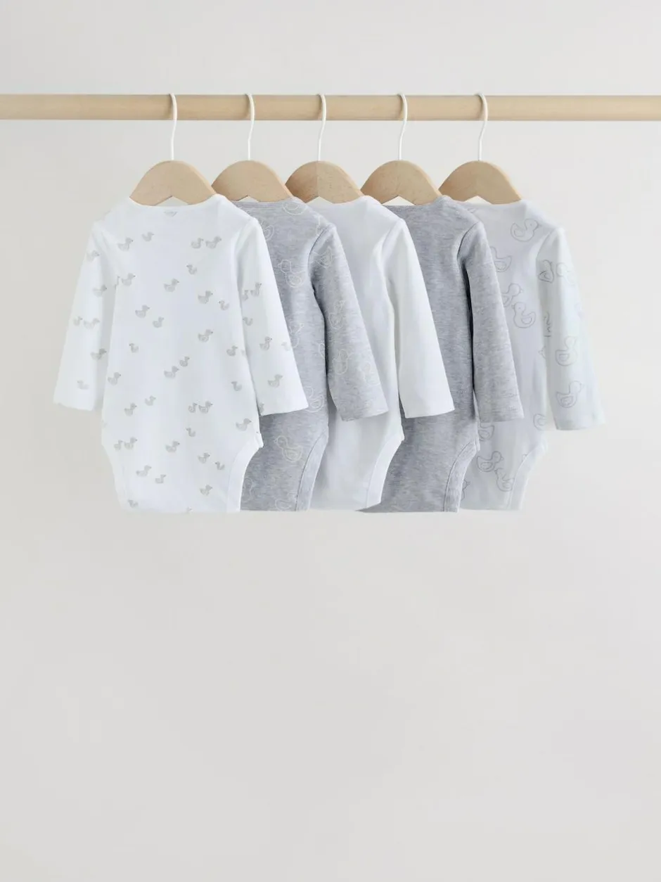 Next Grey Long Sleeved Baby Bodysuits 5 Pack Clearance