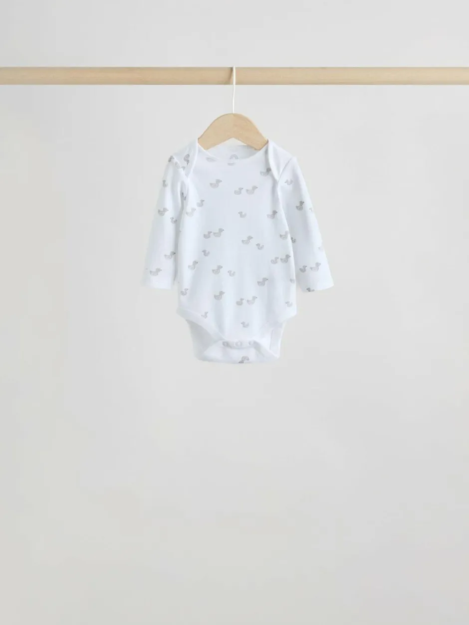 Next Grey Long Sleeved Baby Bodysuits 5 Pack Clearance