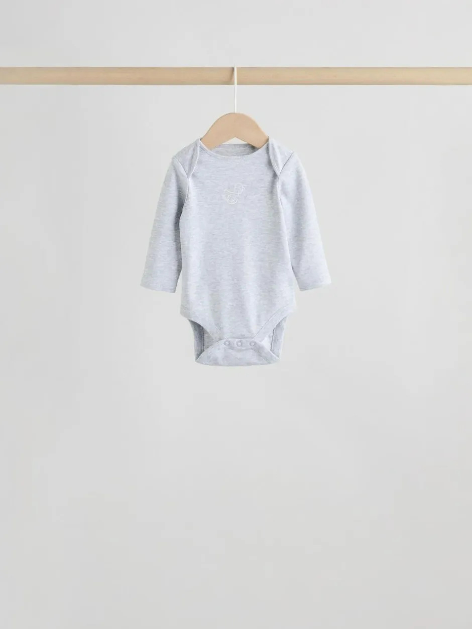 Next Grey Long Sleeved Baby Bodysuits 5 Pack Clearance