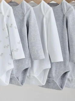 Next Grey Long Sleeved Baby Bodysuits 5 Pack Clearance
