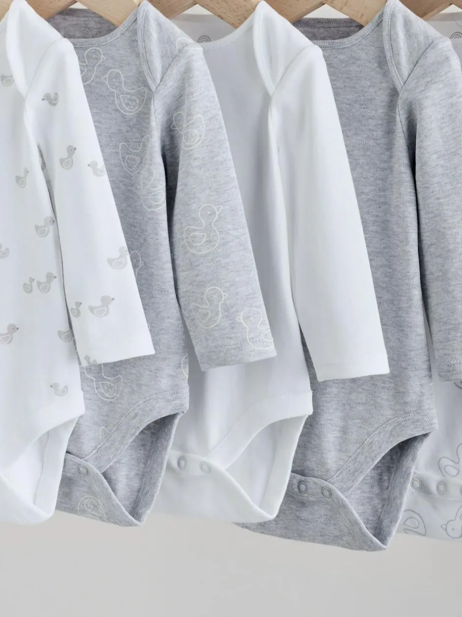 Next Grey Long Sleeved Baby Bodysuits 5 Pack Clearance