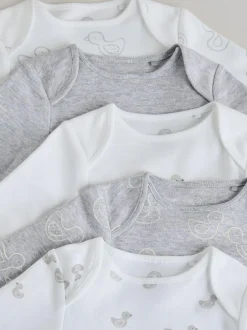 Next Grey Long Sleeved Baby Bodysuits 5 Pack Clearance