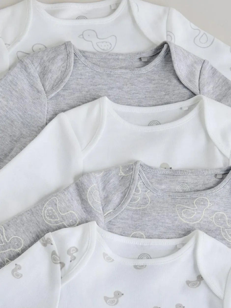 Next Grey Long Sleeved Baby Bodysuits 5 Pack Clearance