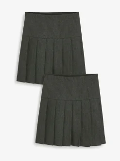 Next Grey Longer Length Regular Waist 2 Pack Pleated School Skirts (3-16yrs) Outlet