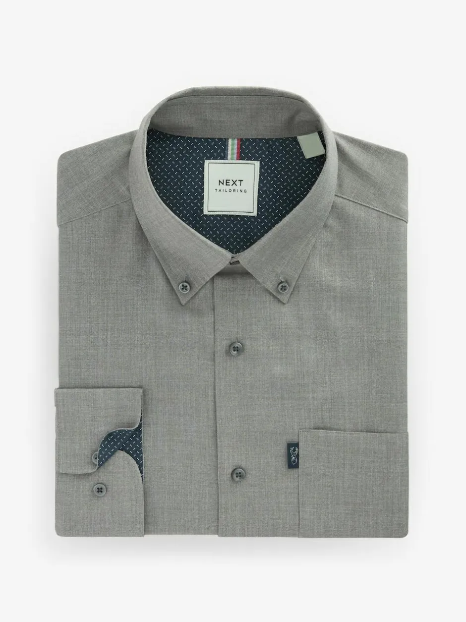 Next Grey Marl Regular Fit Button Down Easy Iron Oxford Shirt Online
