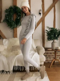 Next Thermal Maximum Warmth Cosy Pointelle Leggings Grey Marl Sale
