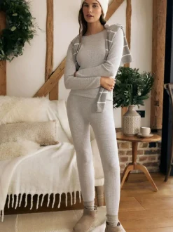 Next Thermal Maximum Warmth Cosy Pointelle Long Sleeved Top Grey Marl Hot