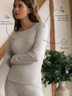 Next Thermal Maximum Warmth Cosy Pointelle Long Sleeved Top Grey Marl Hot