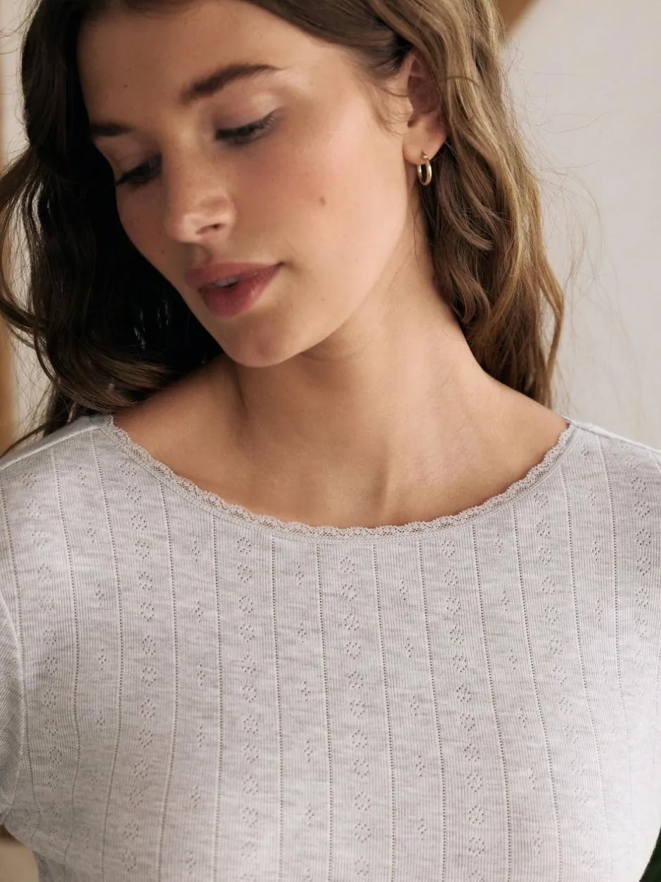 Next Thermal Maximum Warmth Cosy Pointelle Long Sleeved Top Grey Marl Hot