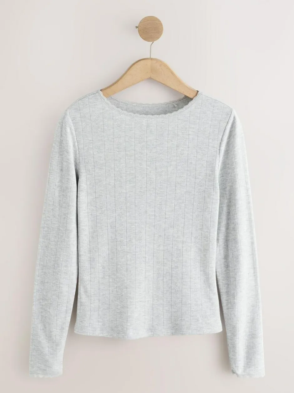 Next Thermal Maximum Warmth Cosy Pointelle Long Sleeved Top Grey Marl Hot
