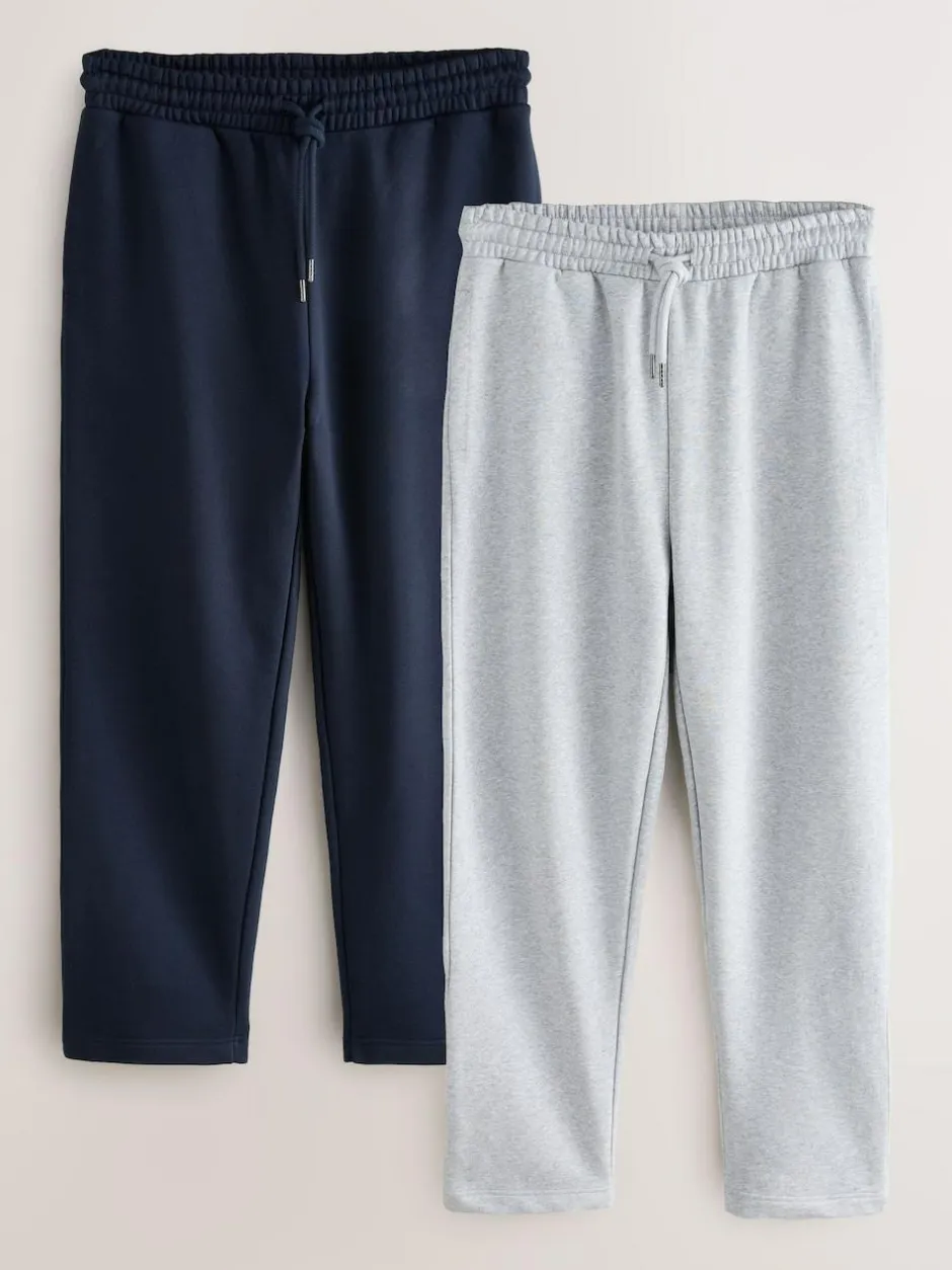 Next Straight Fit Brushback Heavyweight 2 Pack Joggers Grey Marl/Navy Blue Online