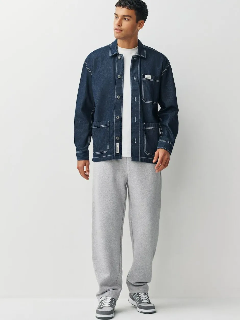 Next Straight Fit Brushback Heavyweight 2 Pack Joggers Grey Marl/Navy Blue Online