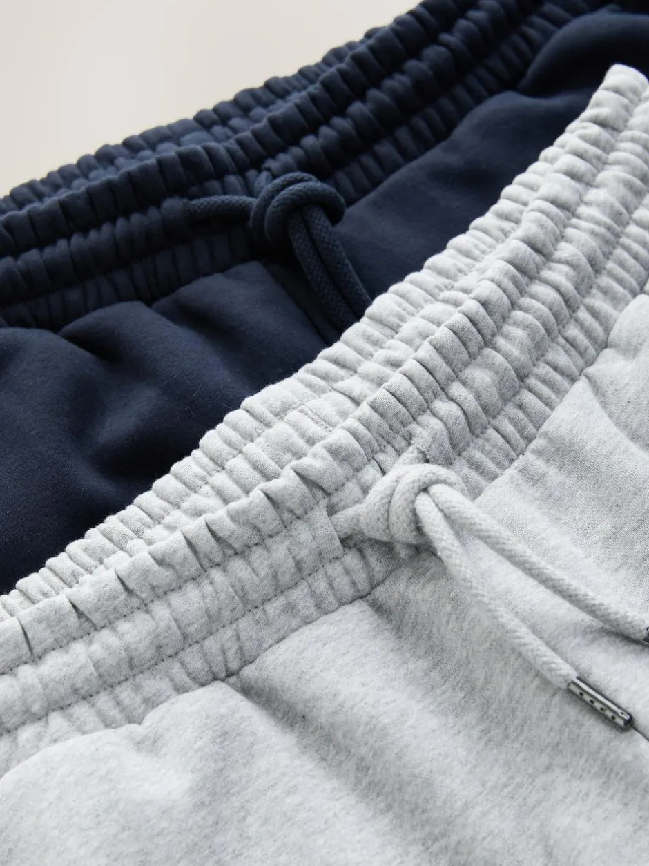 Next Straight Fit Brushback Heavyweight 2 Pack Joggers Grey Marl/Navy Blue Online