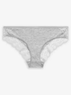 Next Grey Marl/Pink/Plum Bikini Cotton Lace Knickers 4 Pack Sale