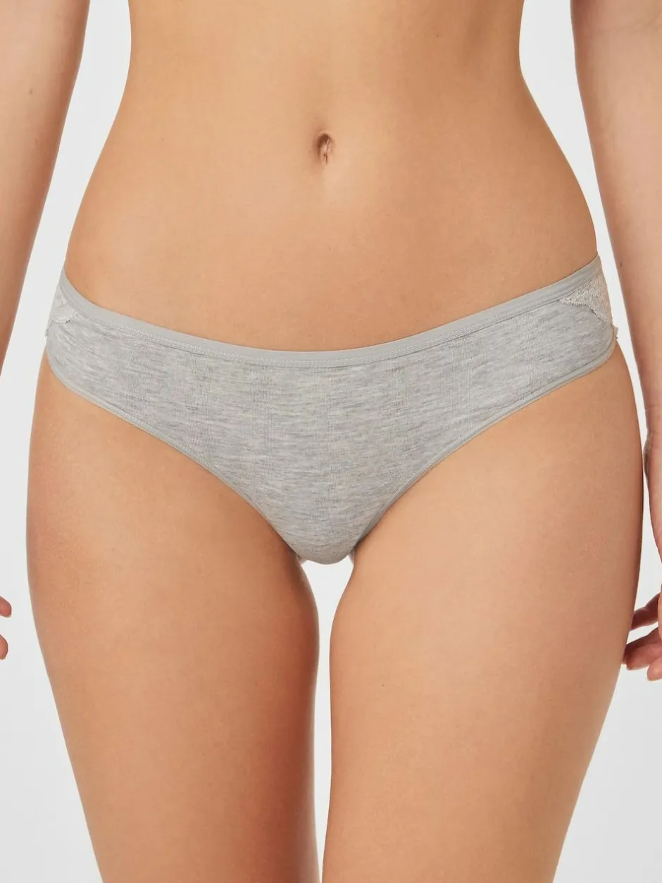 Next Grey Marl/Pink/Plum Bikini Cotton Lace Knickers 4 Pack Sale