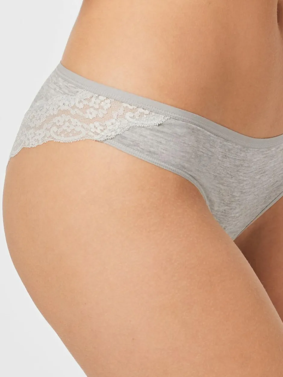 Next Grey Marl/Pink/Plum Bikini Cotton Lace Knickers 4 Pack Sale