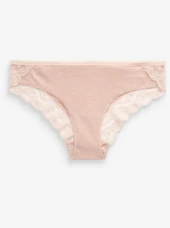 Next Grey Marl/Pink/Plum Bikini Cotton Lace Knickers 4 Pack Sale